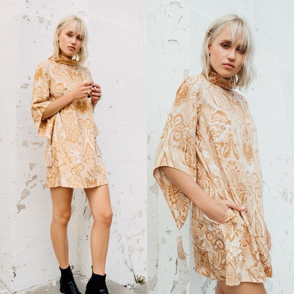 Novella Royale peach paisley Hermosa mini dress size xs tassels festival boho - Picture 1 of 12